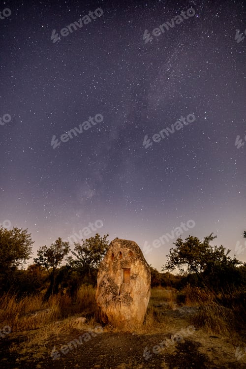 Preview: Vertical shot of a rock on the background of the starry sky