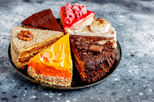 Preview: Assortment of pieces of cake.