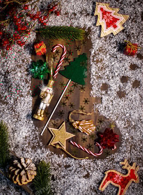 Preview: The outline of a Christmas sock is drawn with decorations, snowflake and decorations around