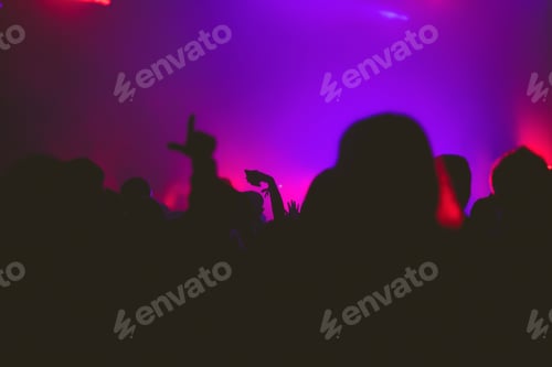 Preview: Abstract photo of crowd at concert and blurred stage lights.