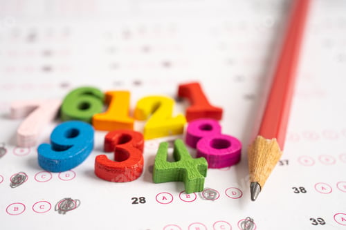 Preview: Pencil on answer sheet paper with math, Education study testing learning teach concept.