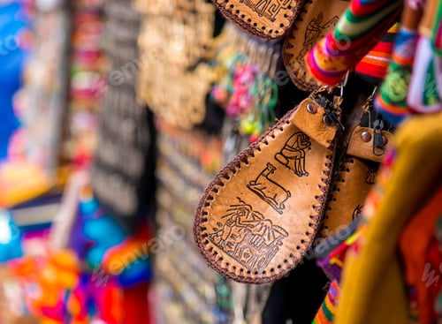 Preview: Closeup of brown leather small handbag on the souvenir store in Bolivia