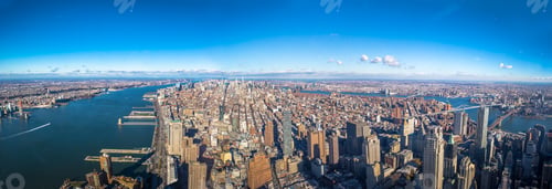 Preview: Panoramic aerial view of skyline of entire Manhattan with Hudson and East River
