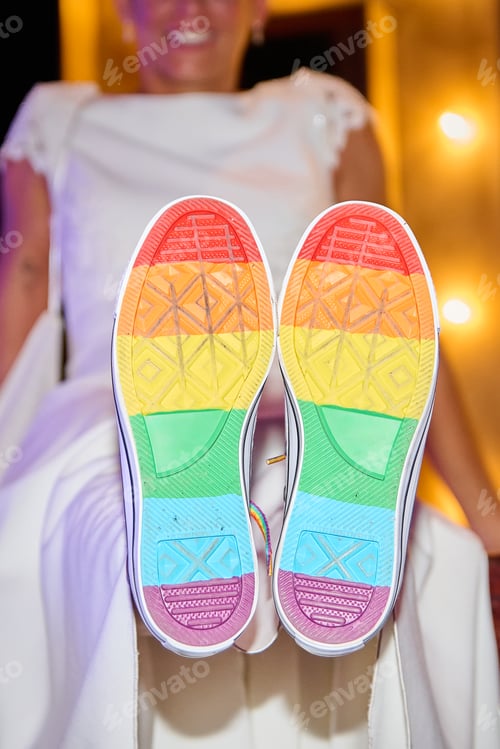 Preview: sole of bridal shoes with gay pride flag painted