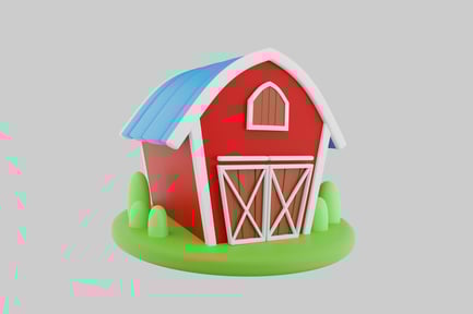 Preview: Cartoon farm barn with bushes