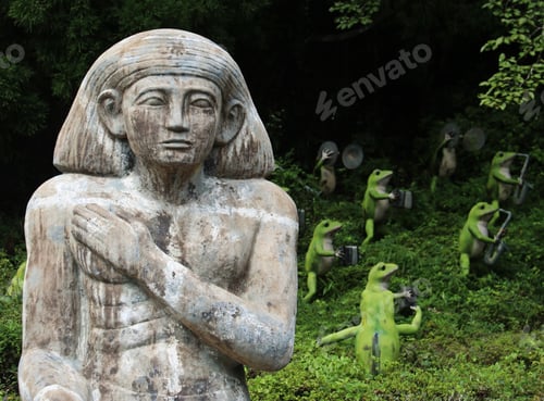 Preview: Egyptian statue with a frogs symphony on background