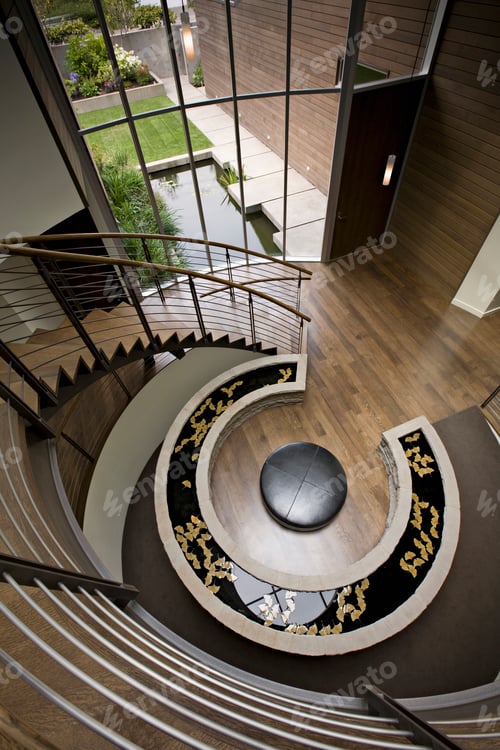 Preview: 53904,Overhead view of pond in modern foyer