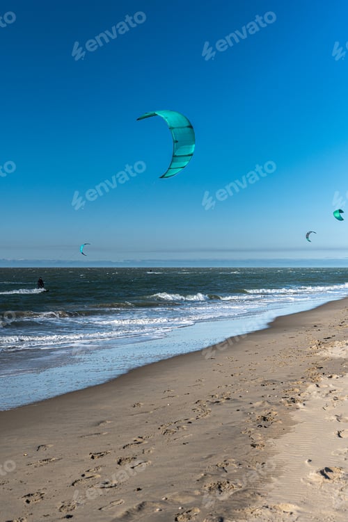 Kite Surfing on the Ocean Beach on a Sunny Day