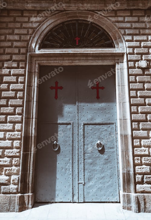 Preview: Metal church gates with red crosses