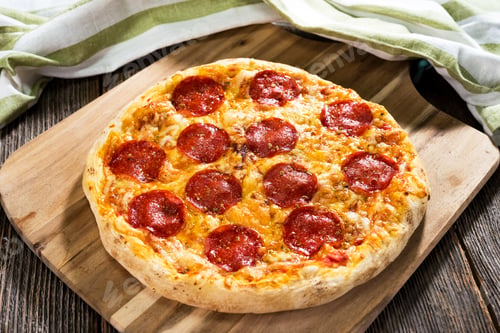 Preview: Pepperoni pizza on rustic background