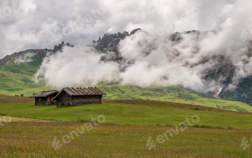 Preview: Misty day in the Dolomites mountains