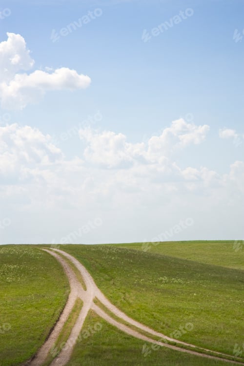 Preview: 55210,Forked dirt road in remote landscape