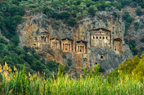 Preview: Famous Lycian Tombs of ancient Caunos city, Dalyan, Turkey