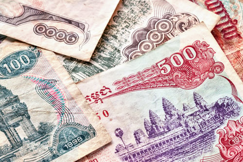 Preview: Close up picture of Cambodian riel banknotes.