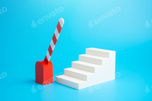 Preview: A raised barrier and a staircase leading upward. Concept of open opportunity and personal growth