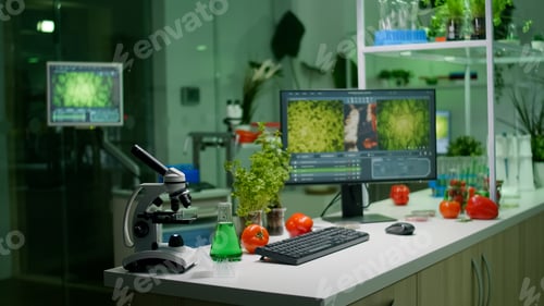 Preview: Empty microbiology laboratory with nobody in it prepared for genetic mutation