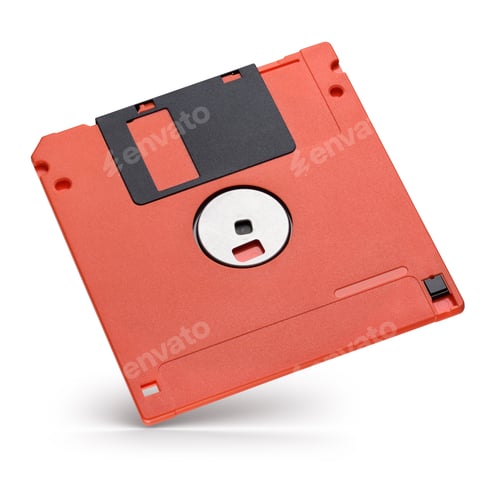 Preview: Red 3.5-inch floppy magnetic disk or diskette isolated on white