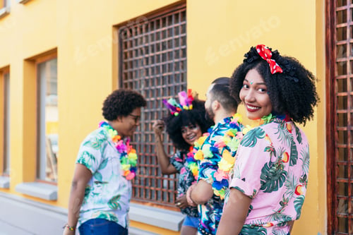 Preview: Portrait of beautiful Afro woman at the Colombian Carnival