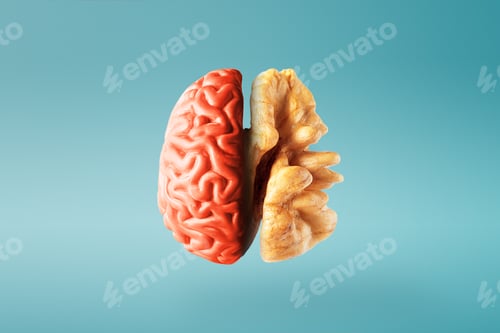 Preview: Creative concept of a healthy brain on a blue background. Close-up.