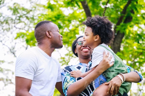 Preview: Love moment of Happy African American family in the park in springtime
