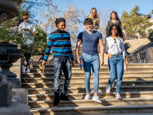 Preview: Group of young students walking on some stairs