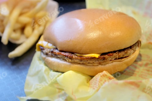 Preview: Fast food - cheeseburger and french fries