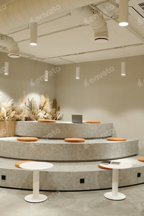 Preview: Showcasing Modern Creative Coworking Space with Minimalist Seating Arrangement