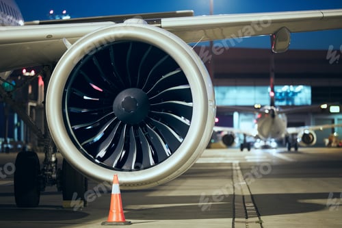 Preview: Jet engine of plane at airport