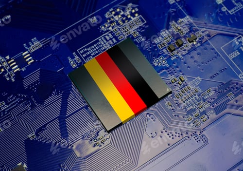Preview: Flag of Germany on CPU operating chipset computer electronic circuit board