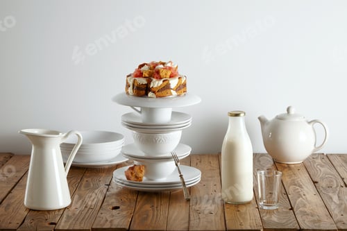 Preview: Beautiful dessert presented on a pyramid of teaware