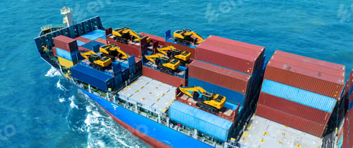 Preview: Excavator Backhor on Cargo Container ship running to customs international cargo port. ship