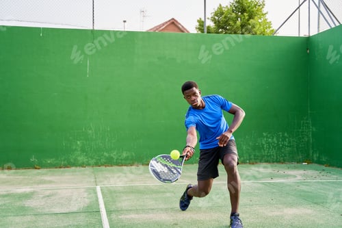 Preview: Professional monitor of paddle jump to the ball. Sport game