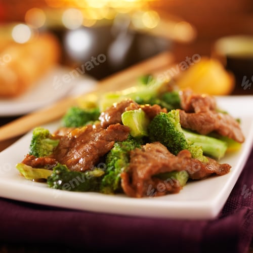 Preview: chinese beef and broccoli stir fry in warm light