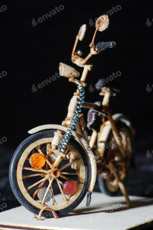 Preview: Miniature handicraft detail shot of wooden bicycle