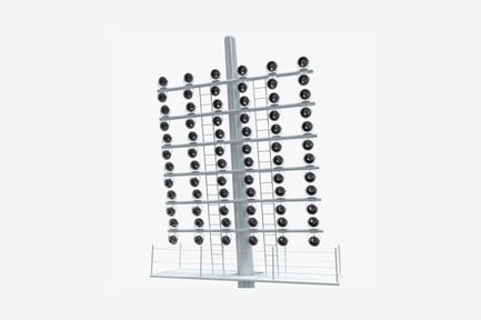 Torre de luminária com padrão de grade com luzes circulares