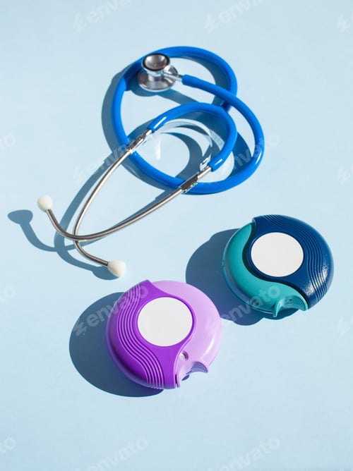 Preview: stethoscope asthma inhaler medicine. medical treatment