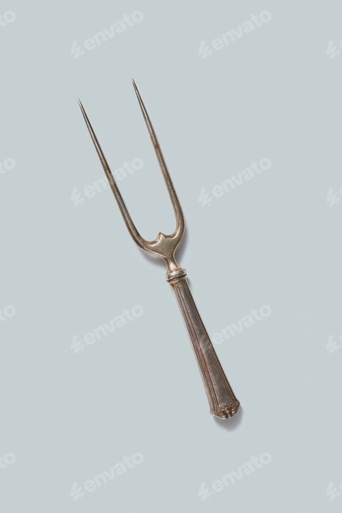 Preview: Vintage meat fork isolated on a white background, copy space
