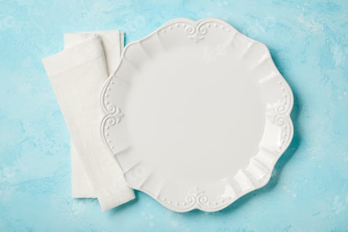 Preview: Empty plate on blue background