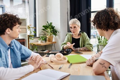 Preview: Youth collaborating in a modern office environment focusing on teamwork and creativity
