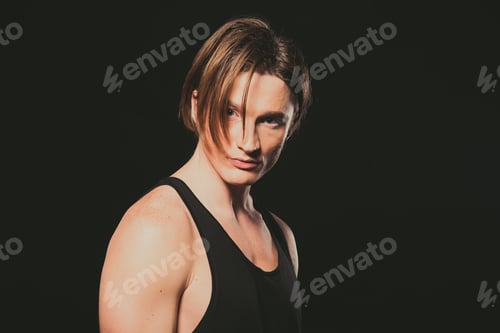 Preview: Model. A Young Guy In A Black Shirt And Jeans.