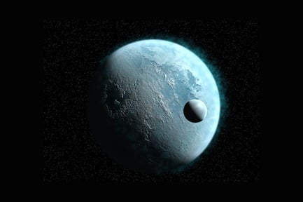 Preview: Pale blue planet with satellites and incident light