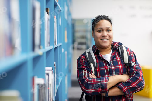 Student Posing in Library