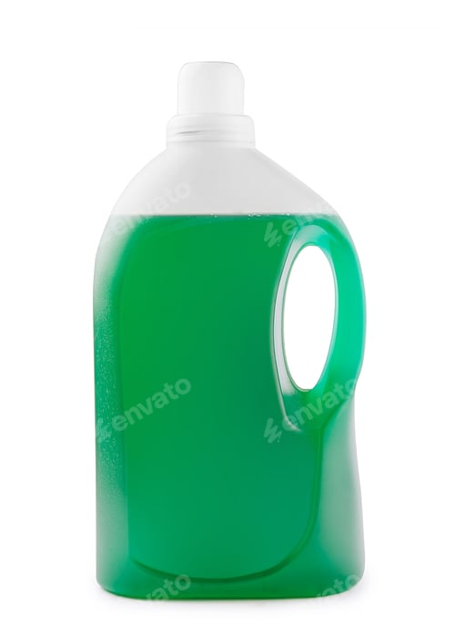 Vista previa: Jabón líquido verde o detergente en una botella de plástico