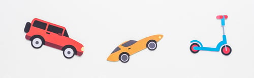 Preview: top view of paper cut vehicles on white background, panoramic shot