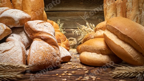 Preview: Grains in sack and mix of buns on wooden table