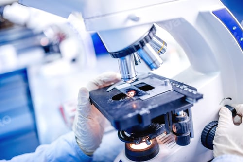 Preview: Details of medical laboratory, scientist hands using microscope for chemistry test samples