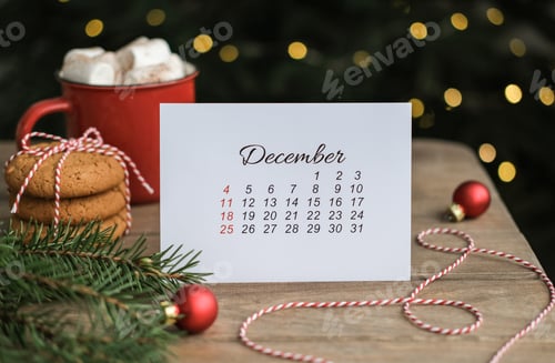 Preview: December calendar with Christmas decorations around.