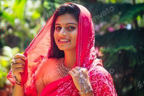 Preview: portrait of attractive indian female model in vacation on paradise tropical beach