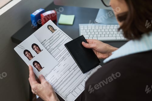 Preview: Middle Aged Woman Preparing Visa Application Documents at Visa Center