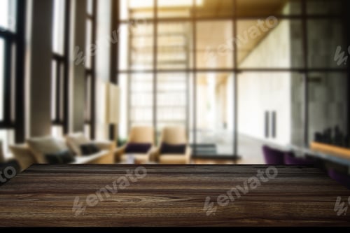 Preview: Desk wood space platform at office For product display montage.